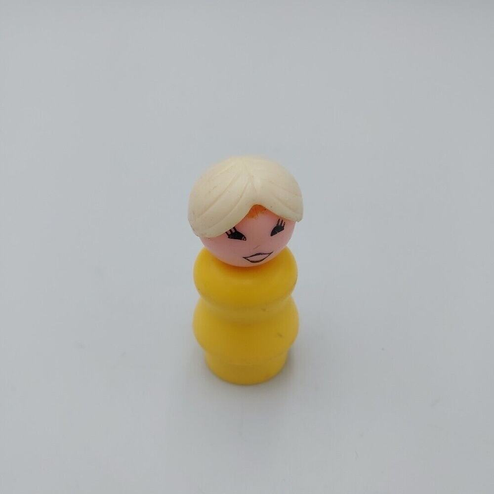 Vintage Plastic Fisher Price Little People Grandmother White Hair Yellow